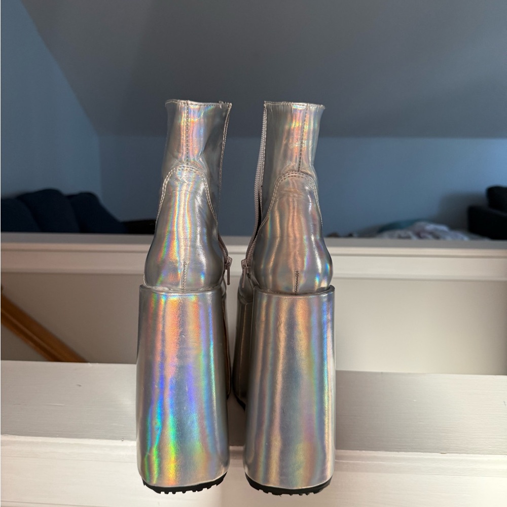 Demonia Silver Holographic Platform Boots - image 4